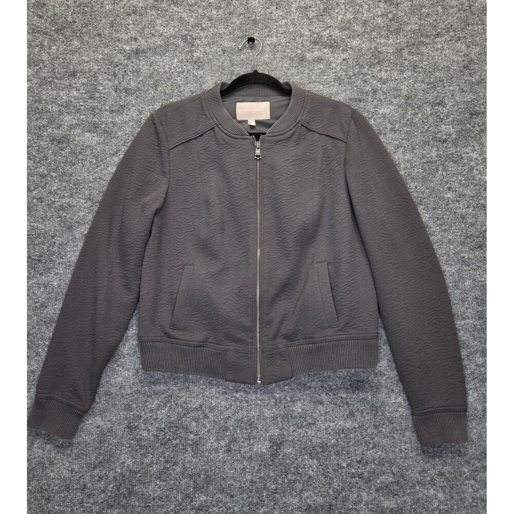Banana Republic Jacket Womens Medium Gray Textured Bomber Full Zip Knit Ribbed